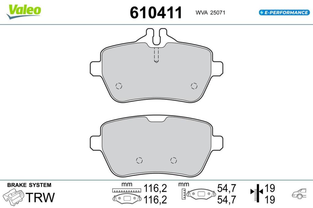 Jeu de 4 plaquettes de frein VALEO ref. 610411